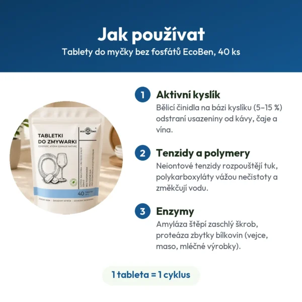 Tablety do myčky bez fosfátů EcoBen, 40 ks