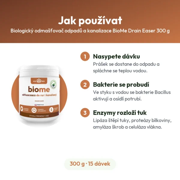 Biologický odmašťovač odpadů a kanalizace BioMe Drain Easer 300 g