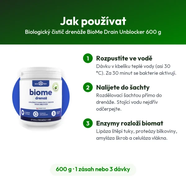 Biologický čistič drenáže BioMe Drain Unblocker 600 g