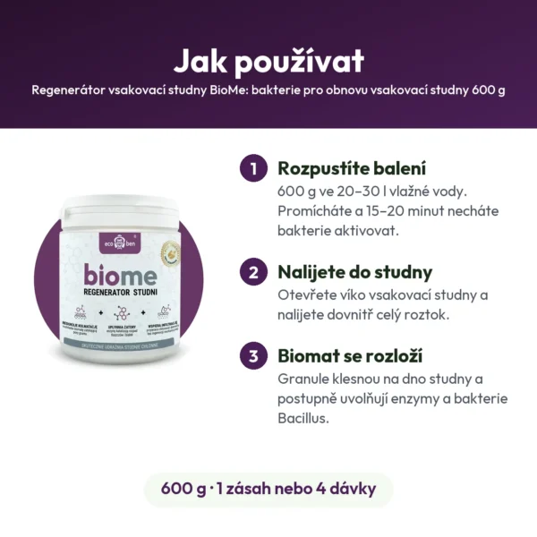 Regenerátor vsakovací studny BioMe: bakterie pro obnovu vsakovací studny 600 g