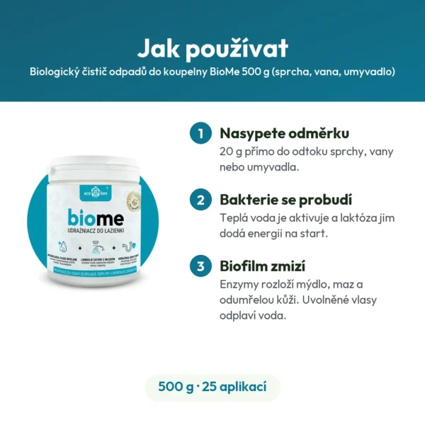 Biologický čistič odpadů do koupelny BioMe 500 g (sprcha, vana, umyvadlo)
